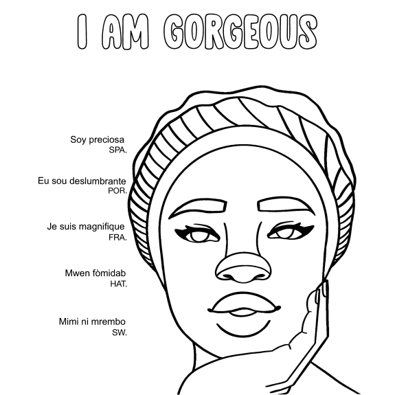 DIGITAL DOWNLOAD: Glow Up Coloring Book with POSITIVE Affirmations Translated in 6 LANGUAGES