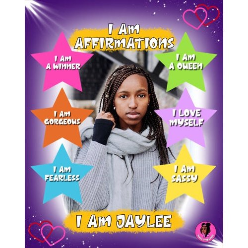 Sumer Strawbree's Personalized Affirmation Portrait Sample with a Client's Face, Name, and Stars with Possitive Affirmations