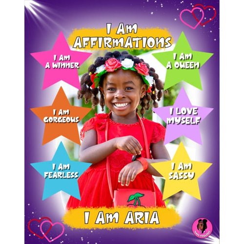 Sumer Strawbree's Personalized Affirmation Portrait Sample with a Client's Face, Name, and Stars with Possitive Affirmations